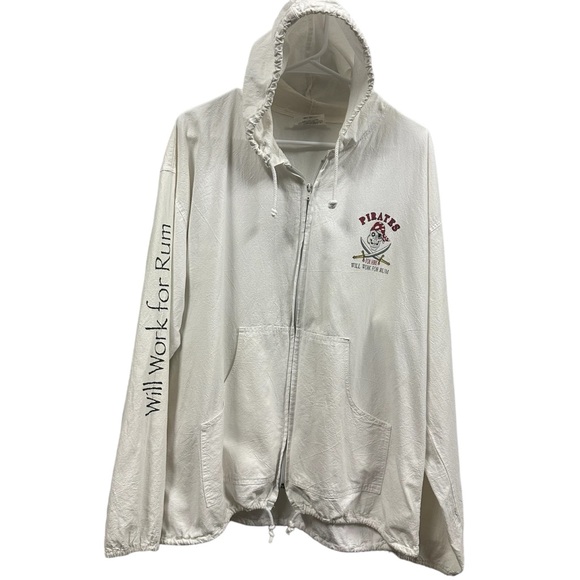Cottonseed Pirates Will Work for Rum Full Zip White Hooded Jacket Mens XL - Picture 1 of 11